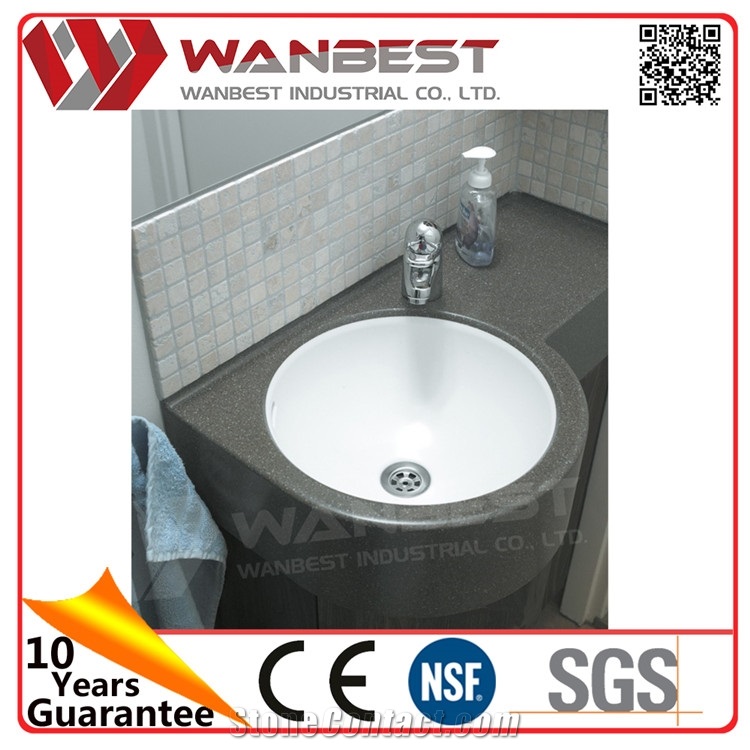 Modern White and Grey Round Bathroom Sink Artificial Marble Face Wash Basin and Countertop