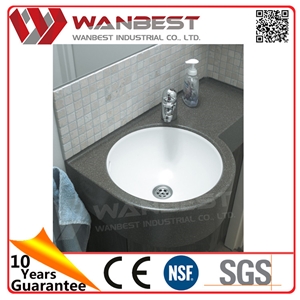 Modern White and Grey Round Bathroom Sink Artificial Marble Face Wash Basin and Countertop