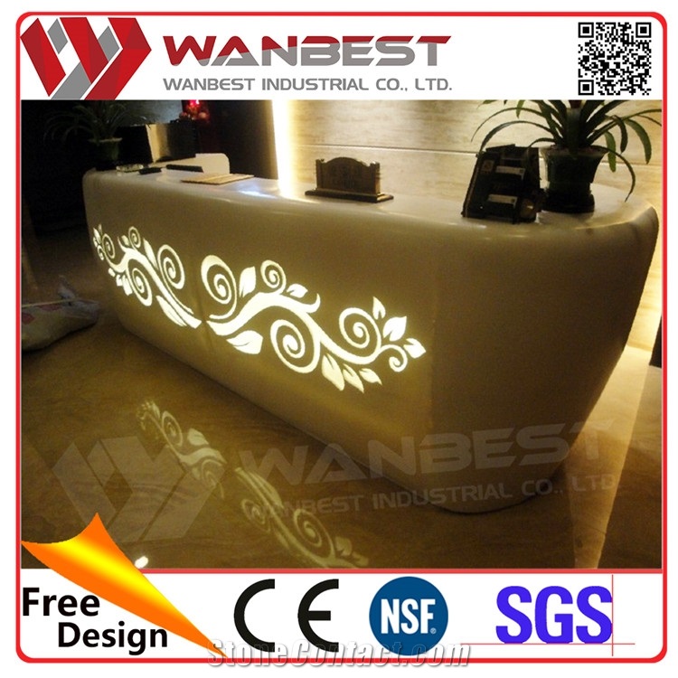 Most Popular Creative High Grade Front Office Reception Table Carved Stone Led Light Desk