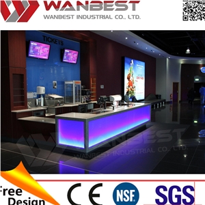 Movie Theatre Reception Desk with Led Light Solid Surface Cashier Counter