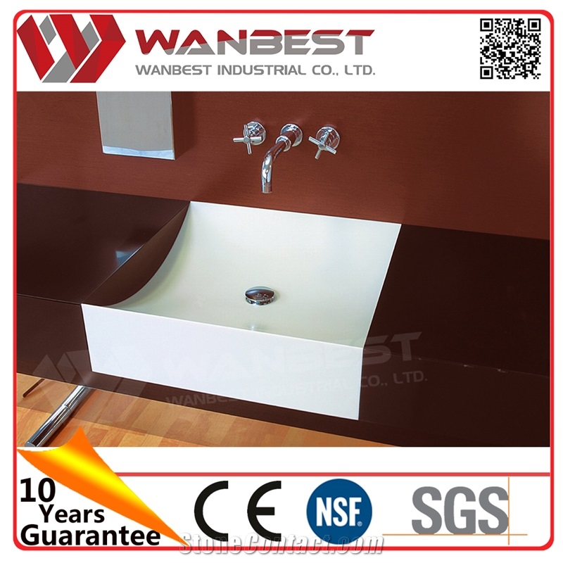New Products on China Market Slim Bathroom Vanity High Gloss White Solid Surface Basin
