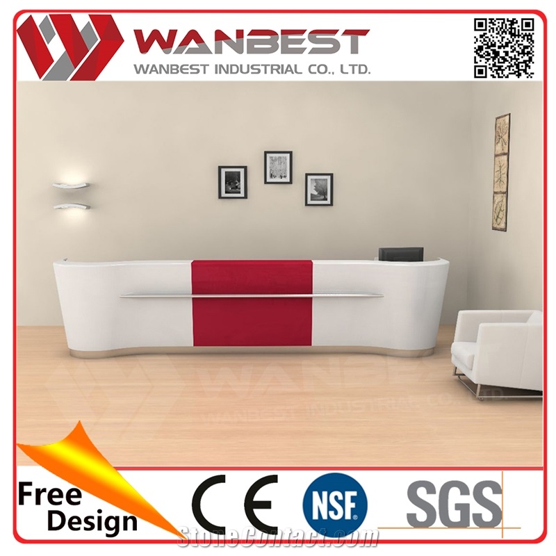 Reception Waiting Room Furniture Modern Red and White Solid Surface Front Office Counter
