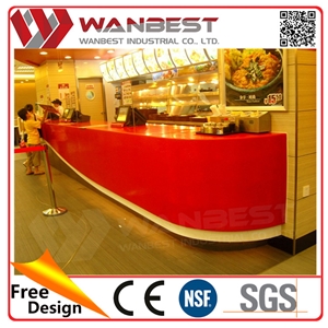 Red Artificial Stone Modern Reception Desk Fast Food /Restaurant Reception Counter