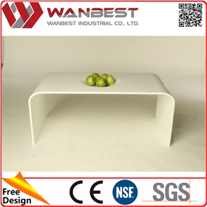 Special Design White U Shape Hot Bent Acrylic Solid Surface End Table Artificial Stone Coffee Table