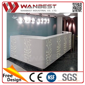 Wanbest Furniture Price Photo Custom Made Reception Desk Manmade Stone Front Office Counter