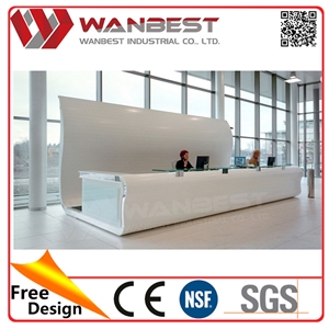 White 5 Meters Long Office Stone Reception Desk Reception Counter Commercial Desk with Drawers