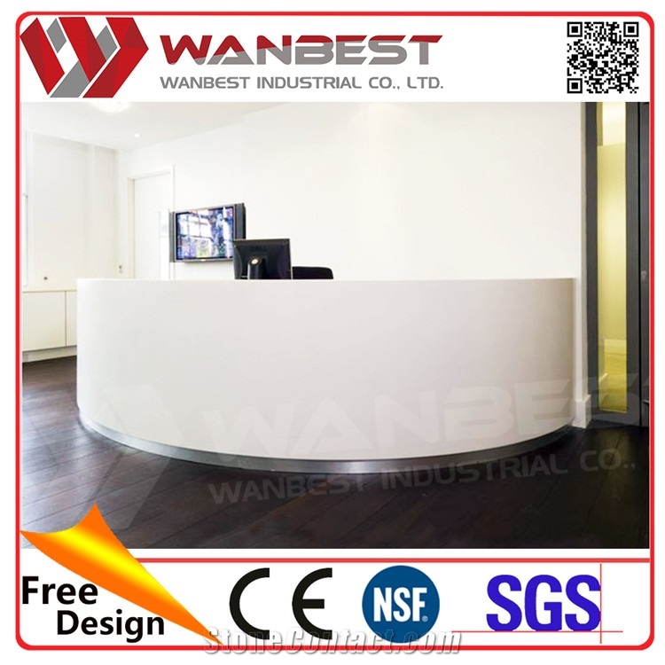 White Artificial Stone Half Round Reception Desk Solid Surface