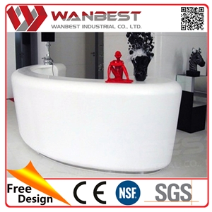White Curved Small 1 Person Artificial Marble Reception Service Counter Design Solid Surface Reception Desk