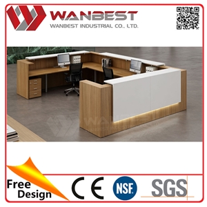 White Solid Surface and Wood Modern Reception Counter Office Furniture Counter Design