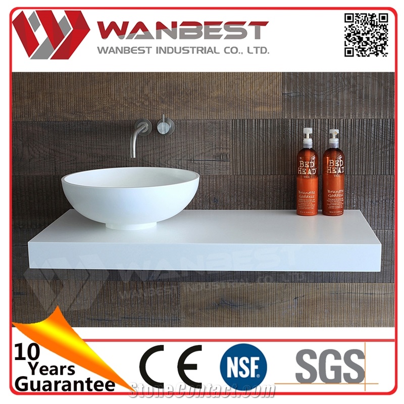 White Solid Surface Bathroom Sink Artificial Stone Countertop Sink