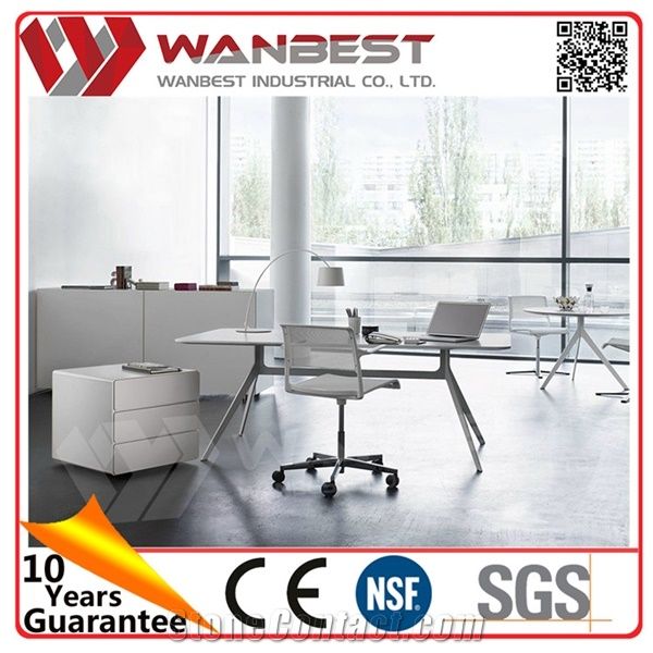 White Solid Surface Marble Top Office Table Executive Ceo Desk