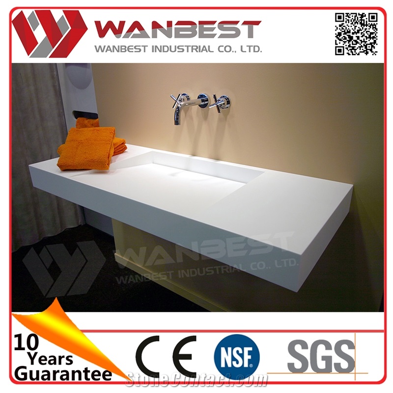 White Square Artificial Stone Wash Basin Wall-Hung Bathroom Sinks