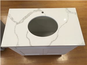 A Quality Calacatta White Marble Look Quartz Stone Solid Surfaces Polished Vanity Top,Engineered Stone Artificial Marble Bath Top- Own Factory