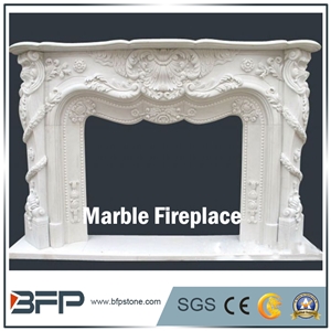 Antique White Marble Fireplace, Other Style, Handcarved Fireplace for Home Decoration