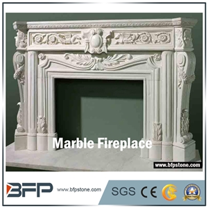 Antique White Marble Fireplace, Other Style, Handcarved Fireplace for Home Decoration
