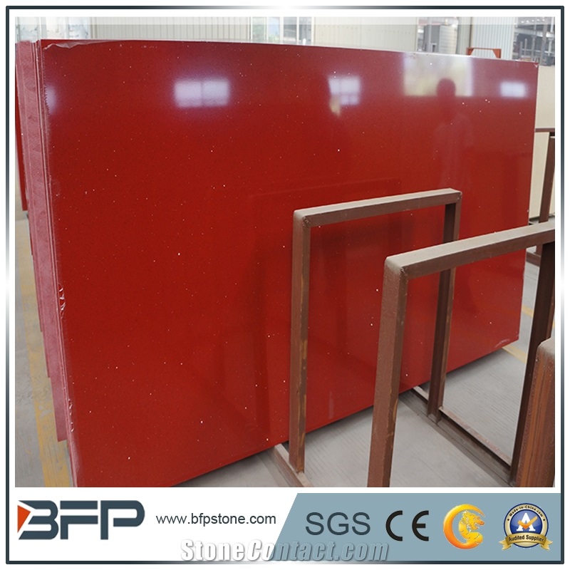 Artificial Red Quartz Stone Tiles,Red Glass Mirror Stone Wall Tiles,China Red Quartz Slabs