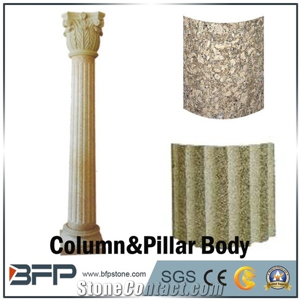 Beige Marble Column, Yellow Marble Pillar, Column Body Design Idea for Building Material