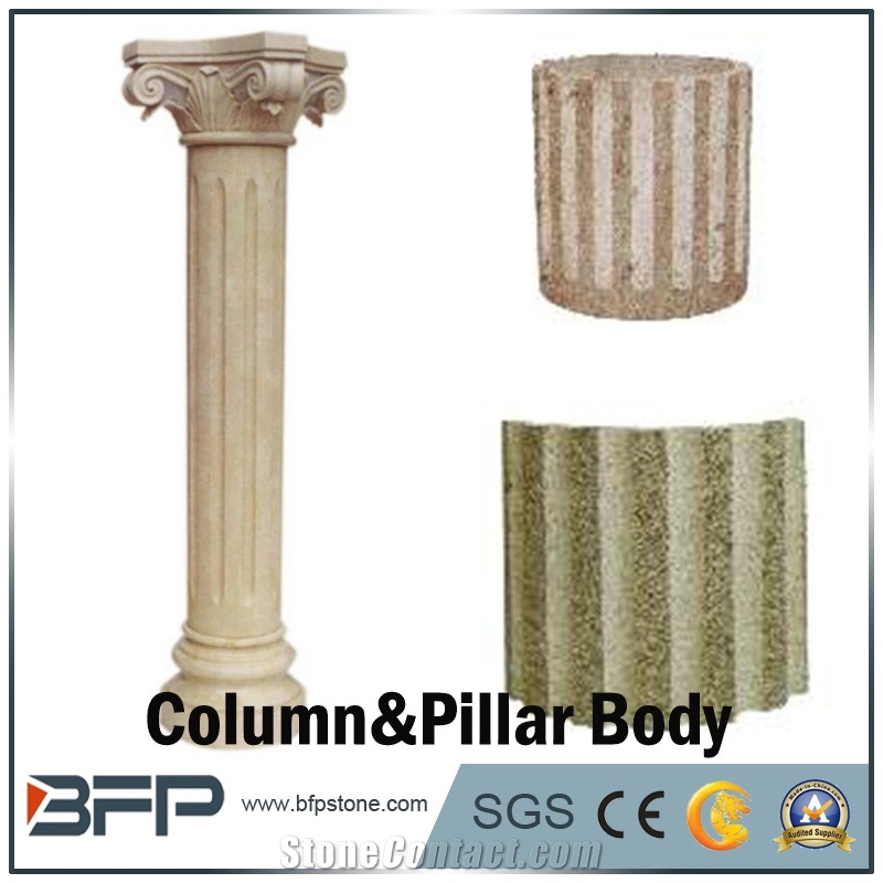 Beigemarble Column, Yellow Marble Pillar. Roman Style for Interior and Exterior Building