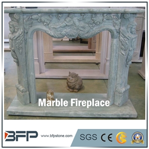 Blue Antique Marble Fireplace, Handcarved Marble Fireplace for Home Decoration