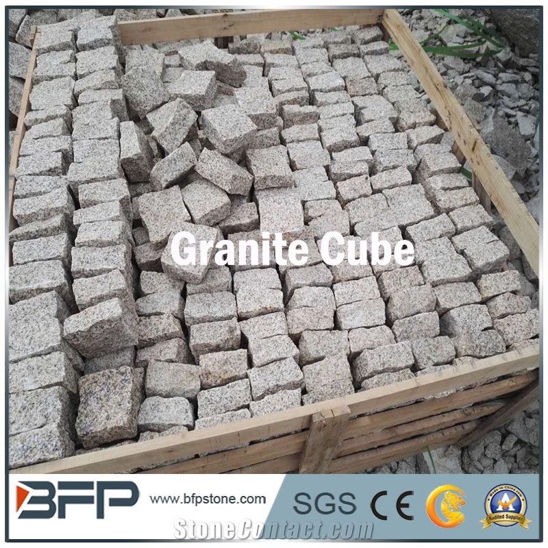 China Popular Cheap G682 Rusty Yellow, Sunny Gold Granite All Sides Natural Split Cube Cobble Stone/Cobblestone/Paving Stone for Patio,Driveway, Garden Stepping Pavements