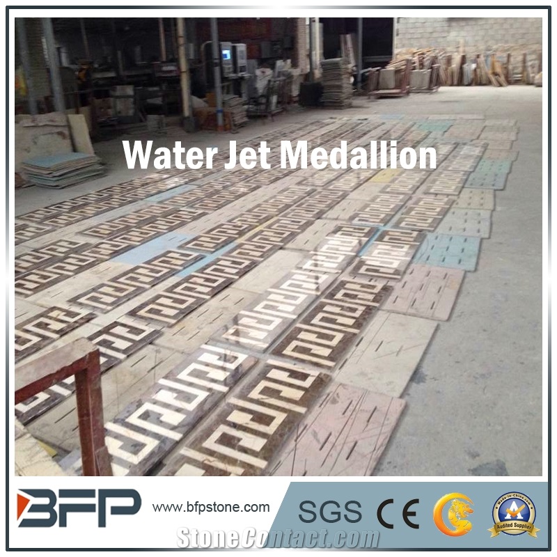 Coffee and Beige Marble Mosaic Border Line, Water Jet Medallion for High End Hotel Hall Floor or Wall Covering