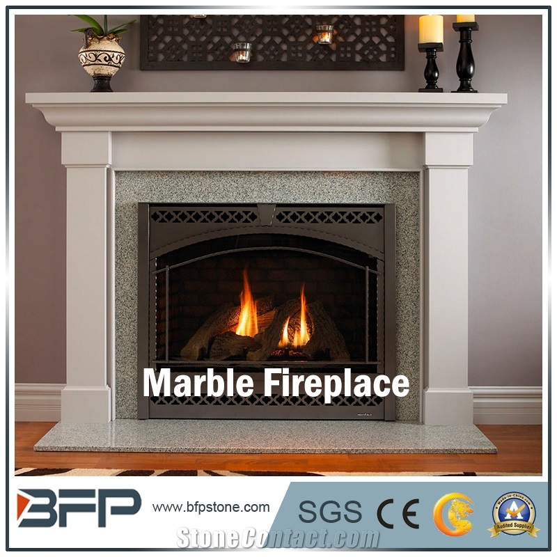 High Ebd Modern White Marble Fireplace, Handcarved Fireplace for Living Room