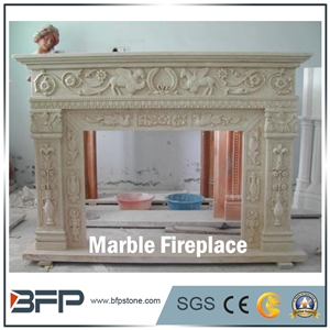 High End Beige Marble Antique Fireplace for Home Decoration