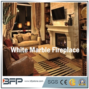High End Modern Marble Fireplace, White Marble Handcarved Fireplace