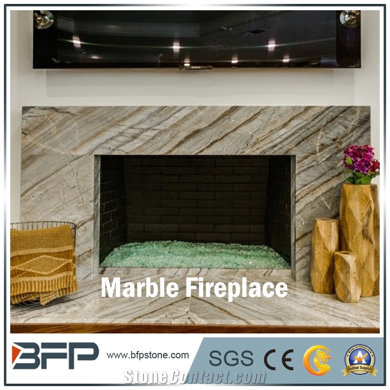 High End Modern Stripe Marble Fireplace, Fireplace Design Idea for Interior Deocation