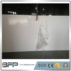 Hot Sale Pure White Quartz Slabs,White Glass Mirror Stone for Bathroom Counter Tops and Wall Decoration