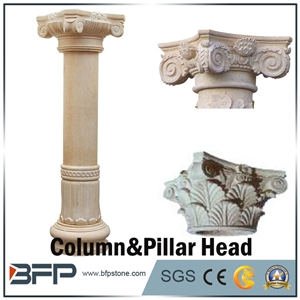 Natural Stone Beige Marble Column Head, Marble Pillar Head Design Idea for Building Material