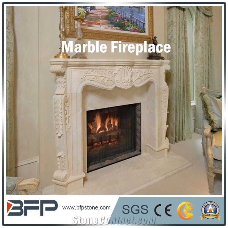 Pink Handcarved Marble Fireplace, Modern Style Design for Home Decoration
