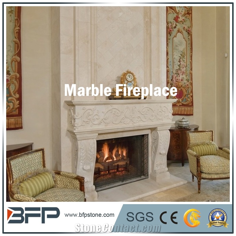 Pink Handcarved Marble Fireplace, Modern Style Design for Home Decoration