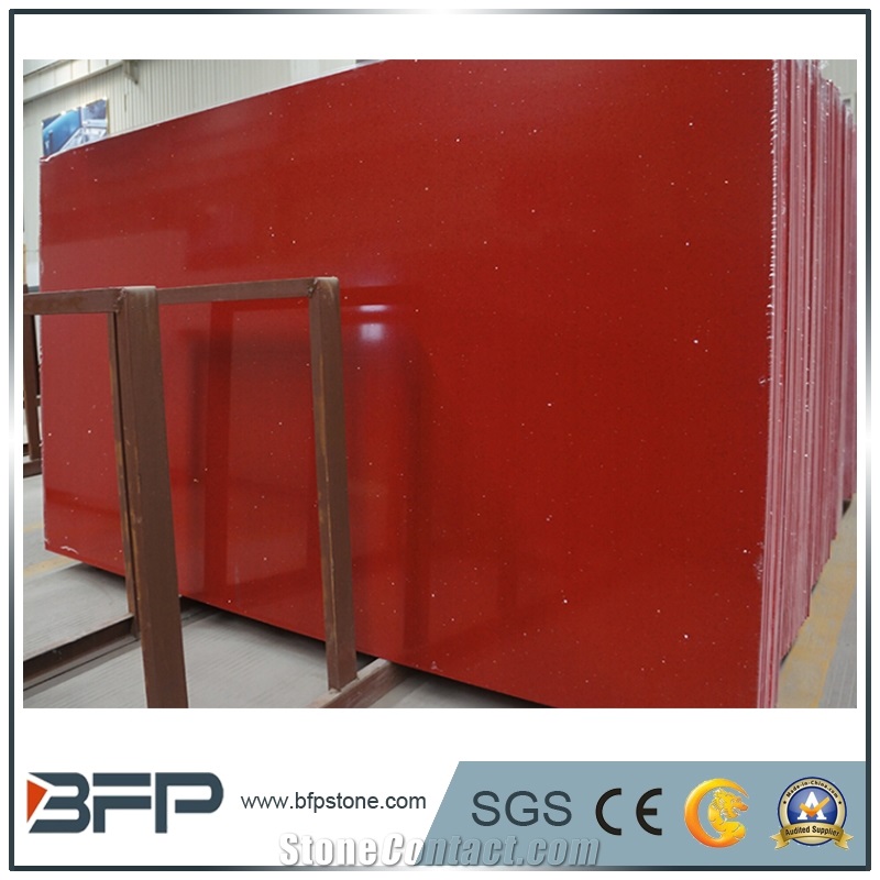 Red Quartz Stone Tiles,Artificial Pure Red Quartz Slabs,Red Mirror Glass Stone for Counter Tops