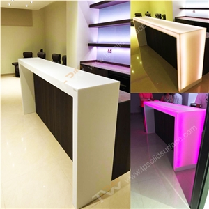 Corian Acrylic Solid Surface Countertop Translusant Bar Counter for Sale, Rgb Color Bar Counter with Artificial Marble Stone Tops for Hotel Furniture Made in China