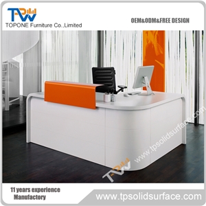 Custom-Made Long Straight Shape Solid Surface/Man-Made Stone Solid Surface Reception Desk with Logo