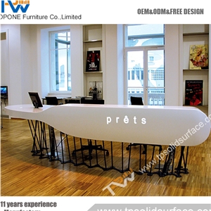 Elegant Curved Front Face Design Solid Surface/Man-Made Hotel Reception Counter Design with Solid Surface Table Tops