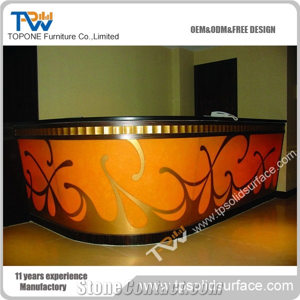Embowed Shape Fashionable Solid Surface/Man-Made Stone Solid Surface Silver Reception Desk