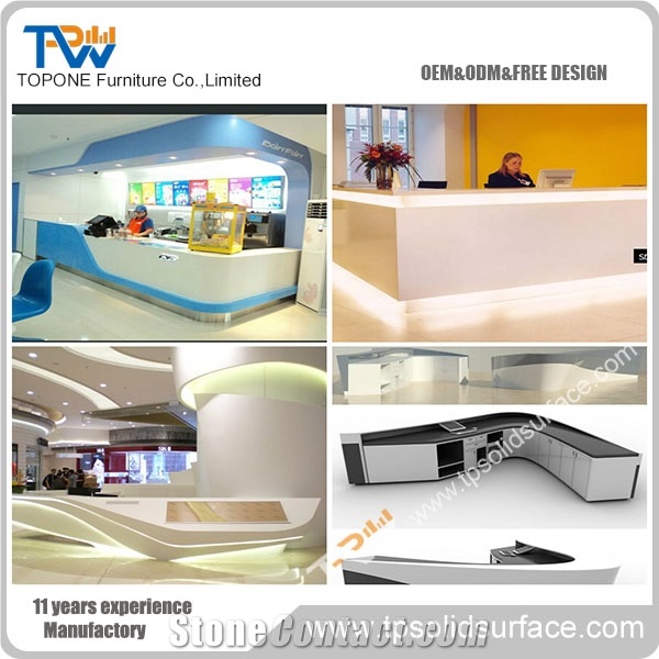 Gorgeous Z-Shape Modern Design Solid Surface/Man-Made Stone Solid Surface Curved Customer Service Desk