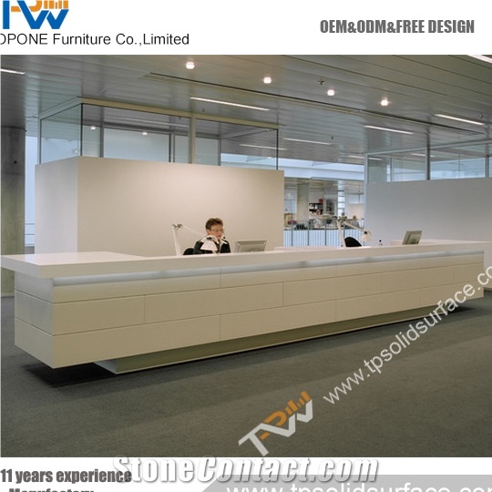 High-End Glossy Finish Solid Surface/Man-Made Stone Solid Surface Reception Counter Design for Library
