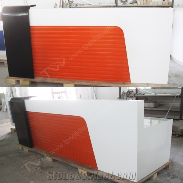 Orange Color Corian Acrylic Solid Surface Reception Desk with Artificial Marble Stone Table Tops Made in China, Cheap Stone Price Reception Desk for Sale in China Facotry