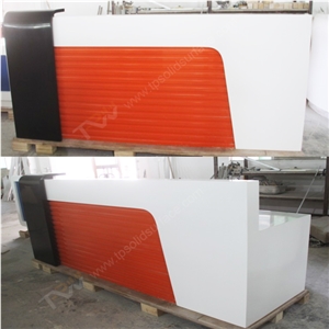 Orange Color Corian Acrylic Solid Surface Reception Desk with Artificial Marble Stone Table Tops Made in China, Cheap Stone Price Reception Desk for Sale in China Facotry