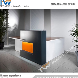 Orange Inside Led Ligting Solid Surface/Man-Made Marble Acrylic Lighted Reception Desk Tops
