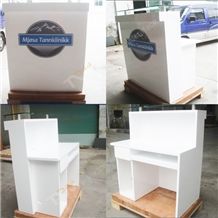 Small Home Design Reception Desk with White Artificial Marble Stone Work Tops for Sale, Chinese Stone Factory Supply Cheap Price Corian Acrylic Solid Surface Reception Desk with White Marble Stone Top