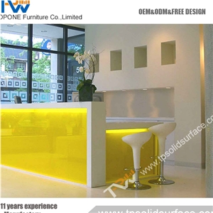Straight Shape Gold Color Solid Surface/Man-Made Marble Reception Counter with Solid Surfact Stone Desk Tops