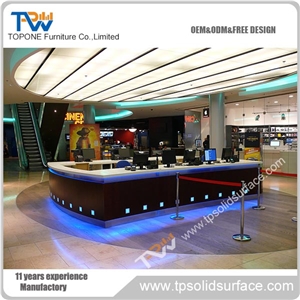 Stylish Linear Long Shape Solid Surface/Man-Made Stone Solid Surface Hotel Lobby Desk