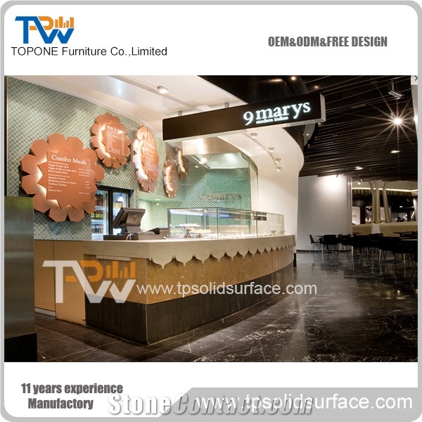 Topone China Factory High-End Acrylic Restaurant Bar Table Top Design, the Reception Desk Bar Counter Of the Club