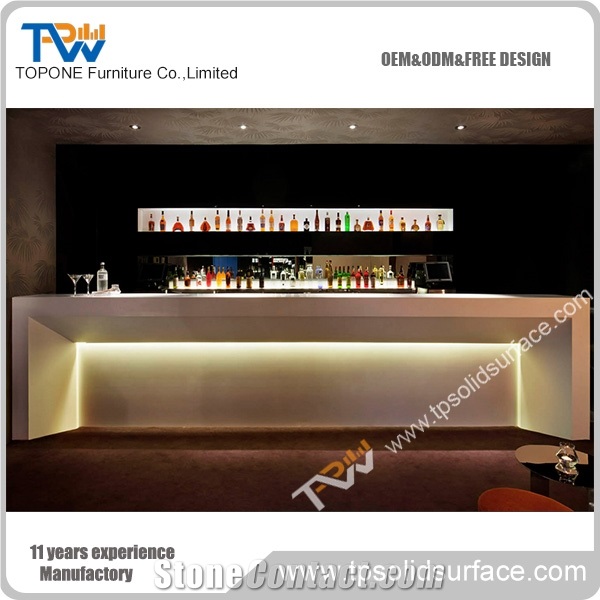 Topone China Factory High-End Acrylic Restaurant Bar Table Top Design, the Reception Desk Bar Counter Of the Club