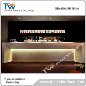 Topone Factory Custom Design Acrylic Solid Surface Coffee Bar Counter Table,Luxury Cafe Reception Bar Counter for Club