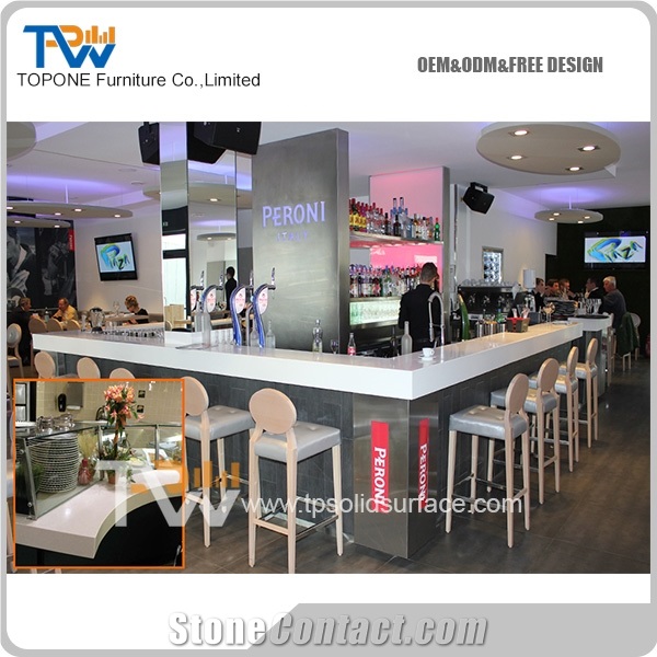 Topone Factory Custom Design Acrylic Solid Surface Coffee Bar Counter Table,Luxury Cafe Reception Bar Counter for Club